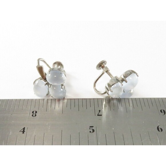Vintage Sterling Silver Triple Cabochon Moonstone Earrings with Screw Backs - Picture 6 of 6